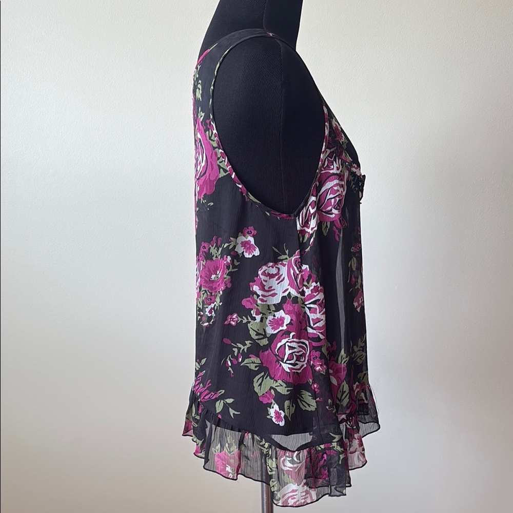 Living Doll Floral Sleeveless Sheer Top with Ruffle hem - Picture 8 of 9